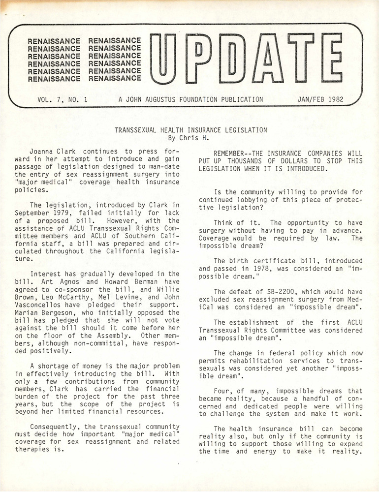 Download the full-sized PDF of Renaissance Update, Vol. 7, No. 1