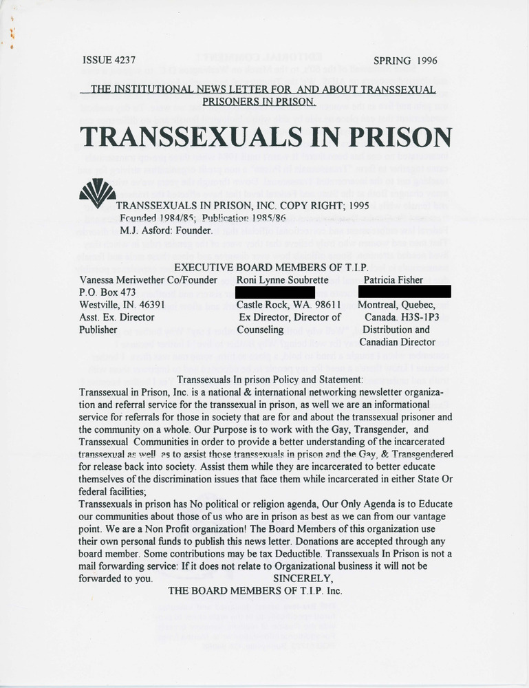 Download the full-sized PDF of Transsexuals in Prison, Issue 4237