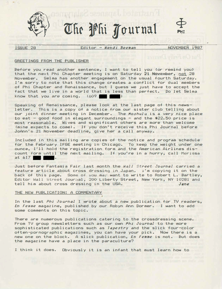 Download the full-sized PDF of The Phi Journal, Iss. 28 (November, 1987)