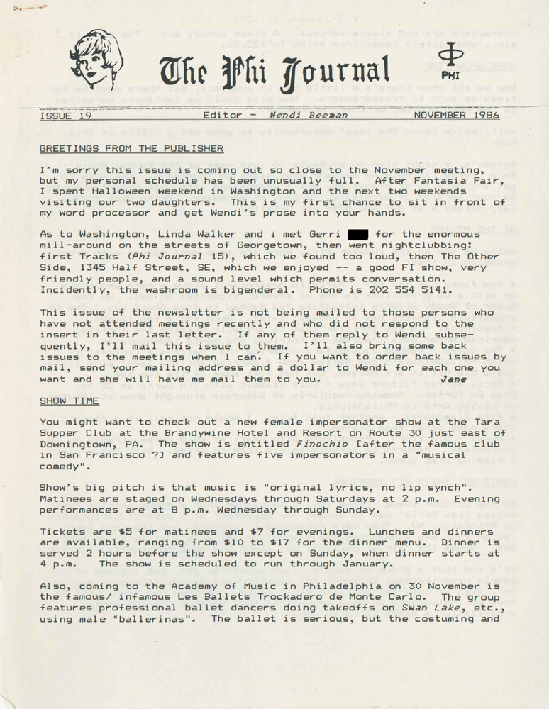 Download the full-sized PDF of The Phi Journal, Iss. 19 (November, 1986)