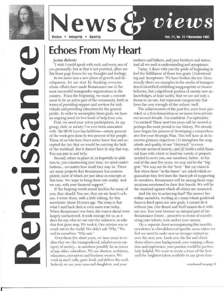 Download the full-sized PDF of Renaissance News & Views Vol. 11, No. 11 (November, 1997)