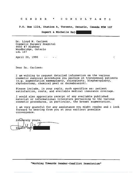 Download the full-sized image of Letter from Rupert Raj to Dr. Lloyd N. Carlsen (April 20, 1990)