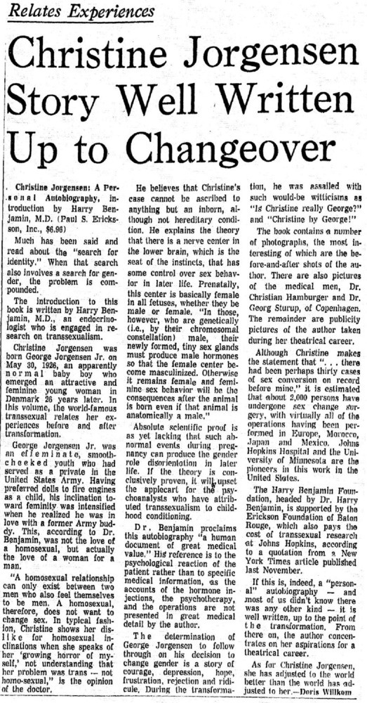 Download the full-sized PDF of Christine Jorgensen Story Well Written Up to Changeover