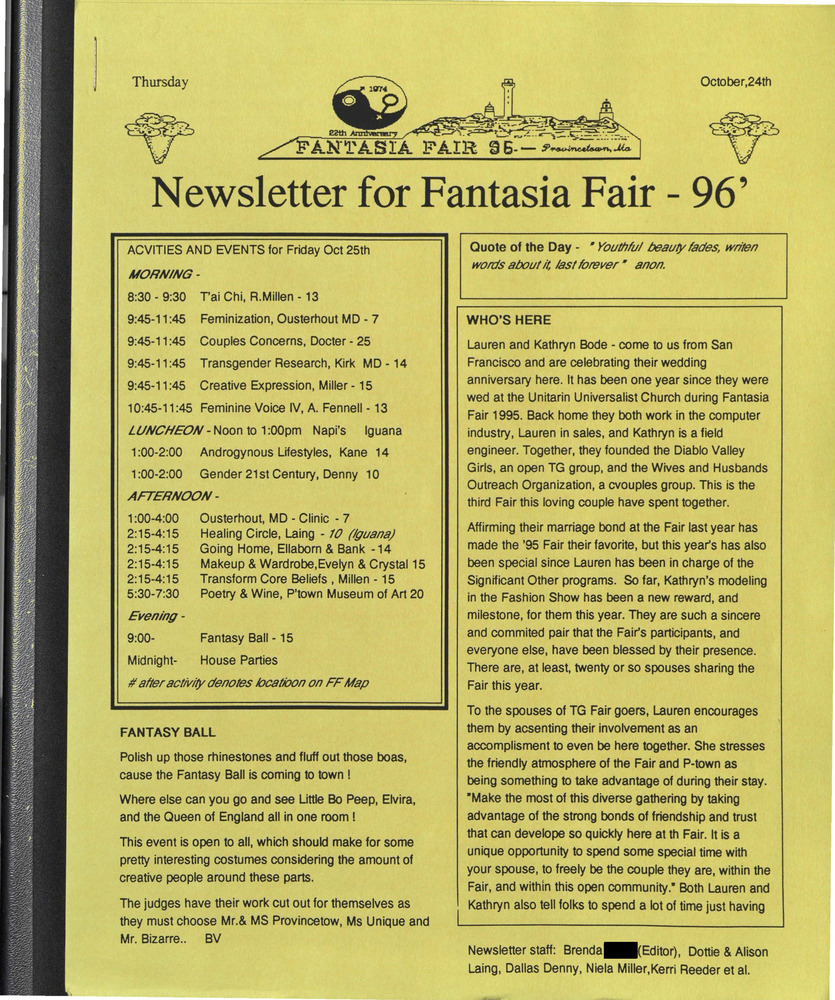 Download the full-sized PDF of Newsletter for Fantasia Fair - 96' (October 24,1996)