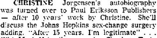 Download the full-sized PDF of Christine Jorgensen's Autobiography Was Turned Over to Publishers