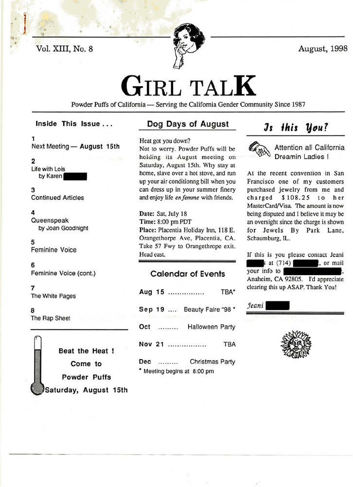 Download the full-sized PDF of Girl Talk, Vol. 13 No. 8 (August, 1998)