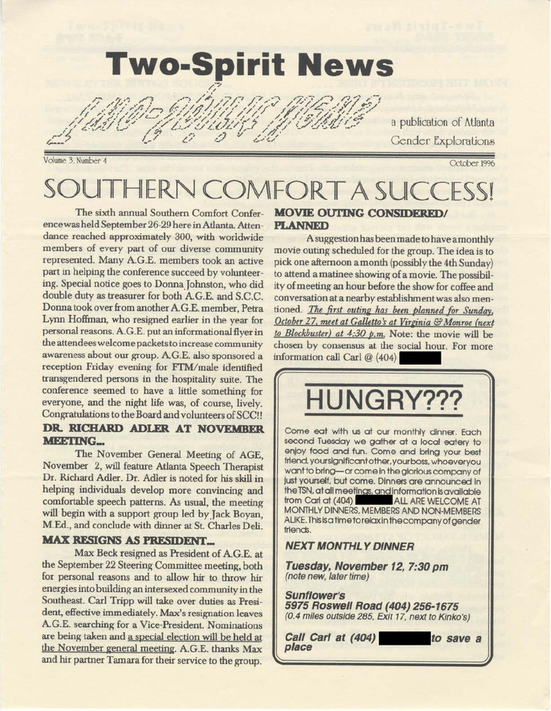 Download the full-sized PDF of Two-Spirit News Volume 3, No. 4, October 1996