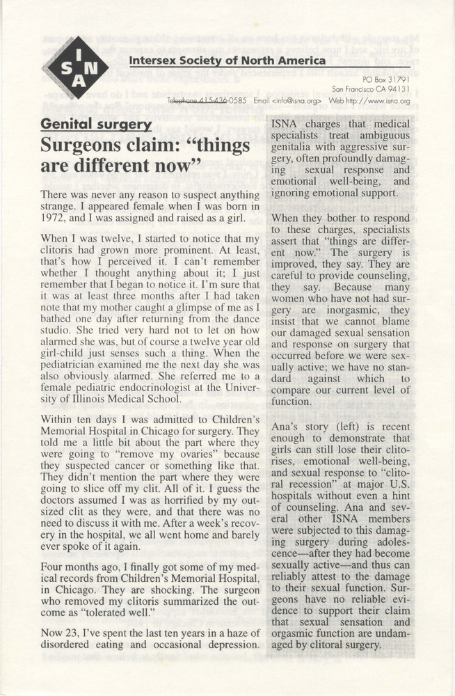 Download the full-sized PDF of Intersex Society of North America newsletter, undated