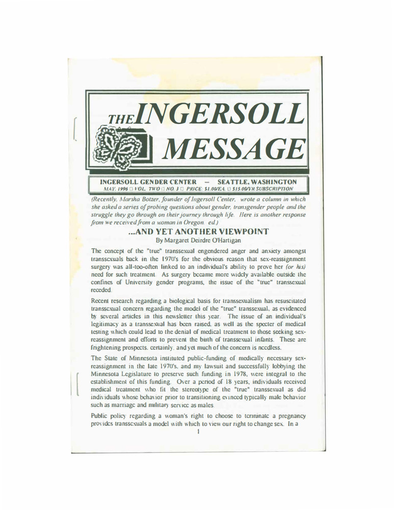 Download the full-sized PDF of The Ingersoll Message, Vol. 2 No. 3 (May, 1996)