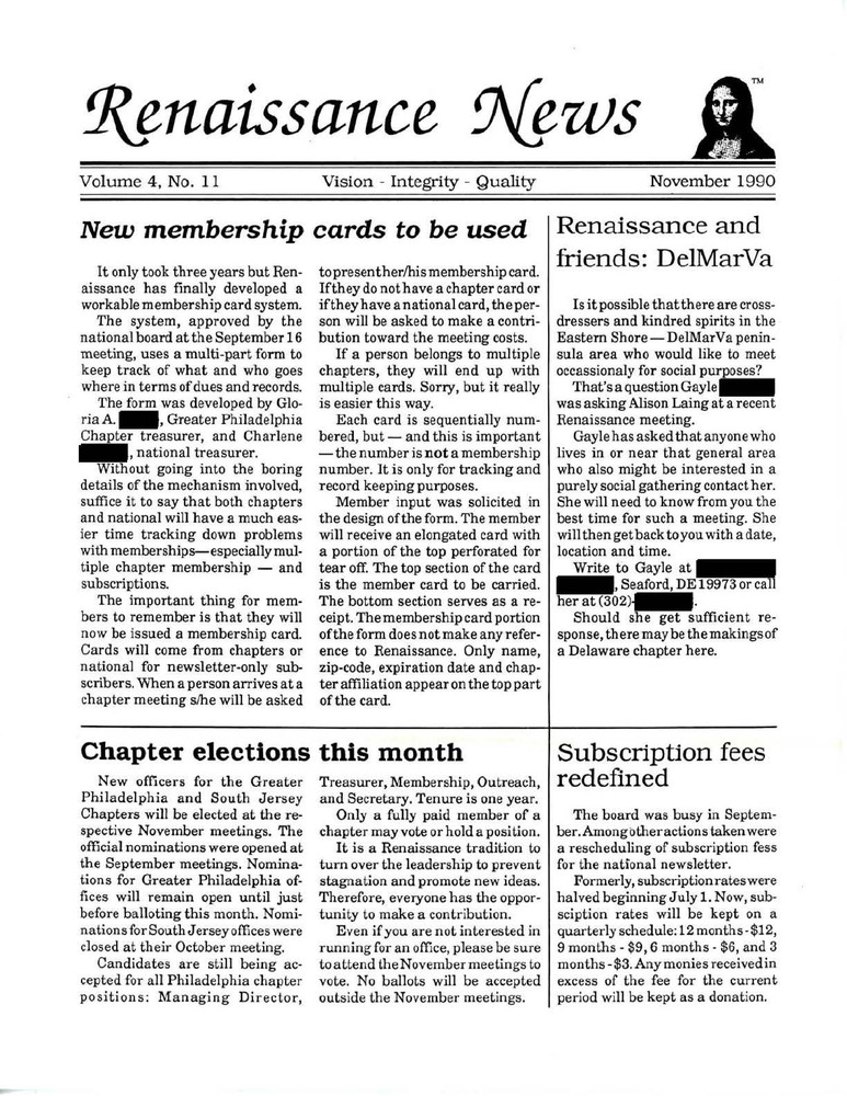 Download the full-sized PDF of Renaissance News, Vol. 4 No. 11 (November 1990)