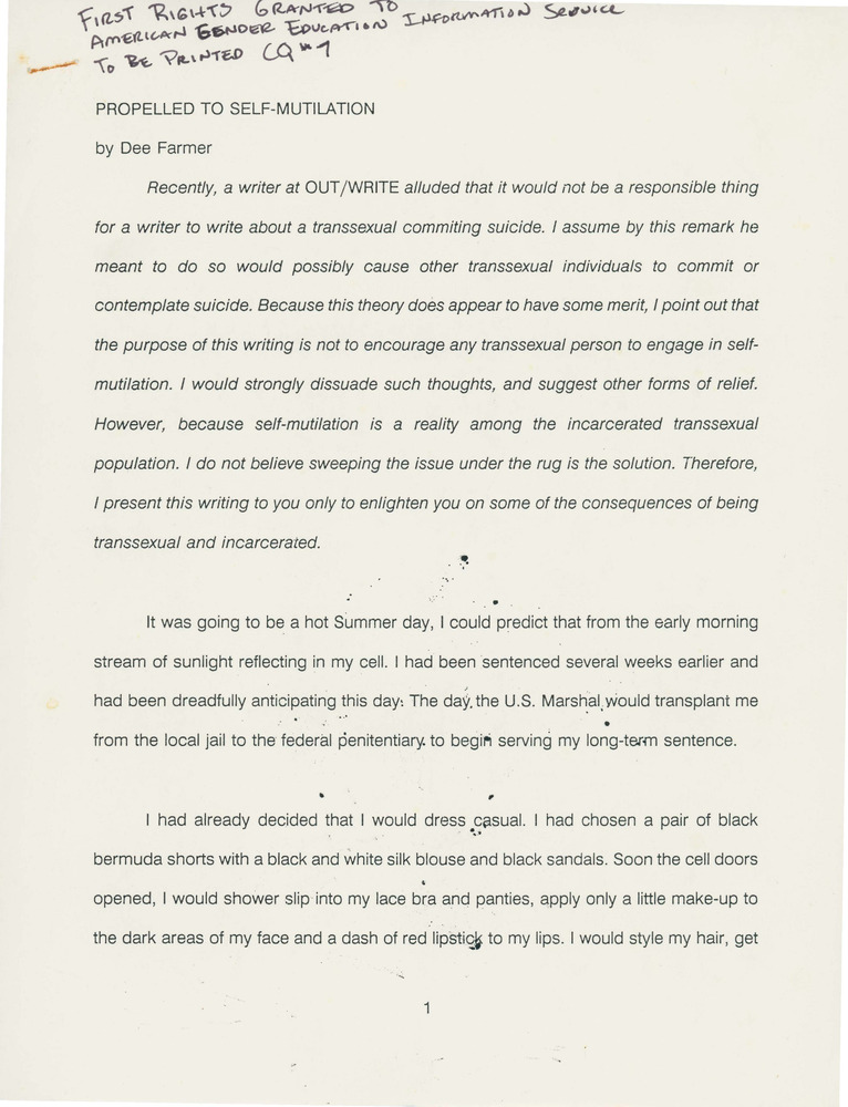 Download the full-sized PDF of Propelled to Self-Mutilation