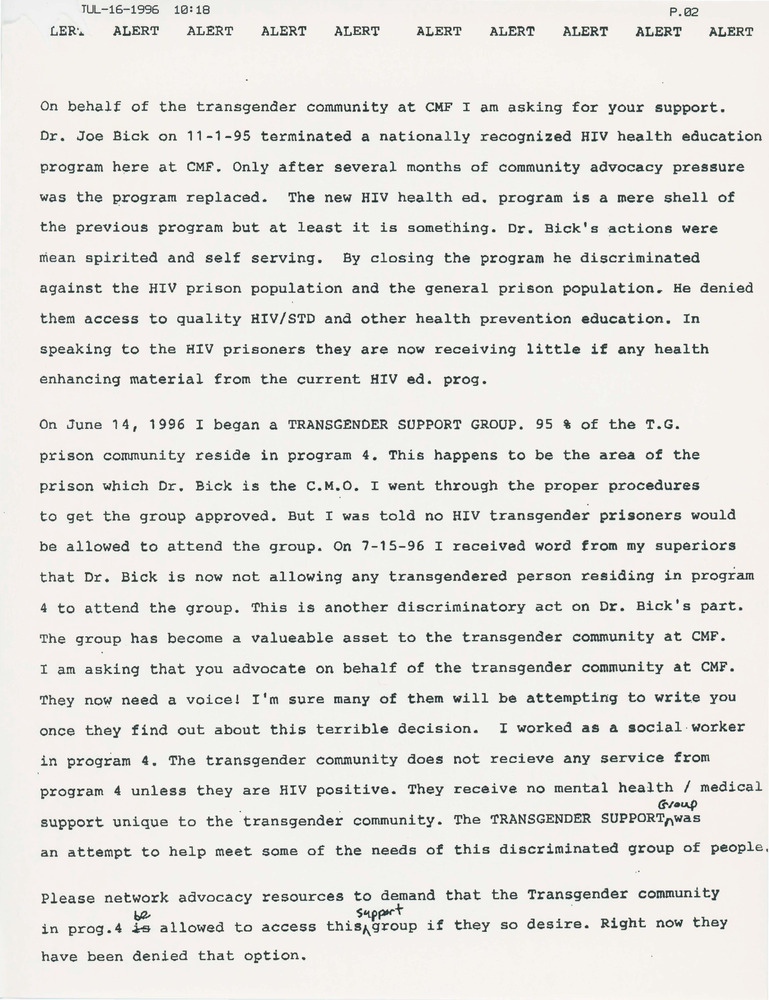 Download the full-sized PDF of Alert on Scott Cozza's Support Group Ending