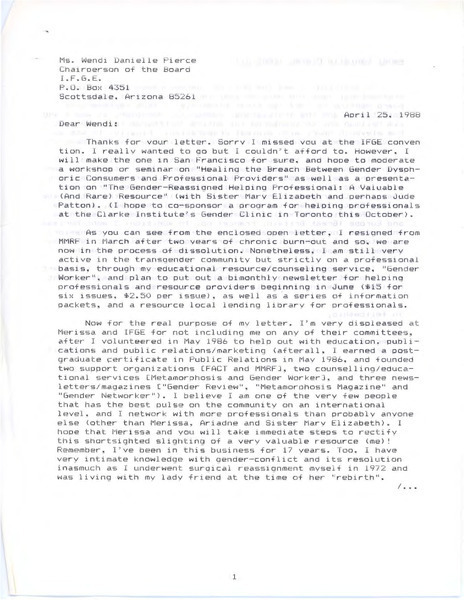 Download the full-sized image of Letter from Rupert Raj to Wendi Danielle Pierce (April 25, 1988)