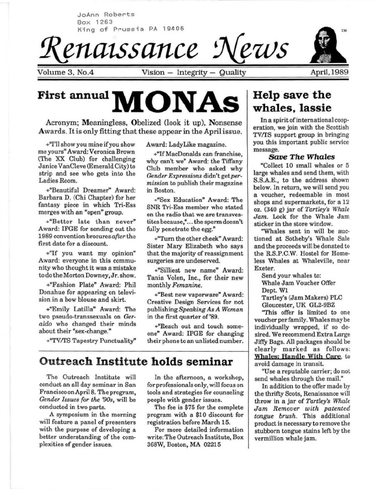 Download the full-sized PDF of Renaissance News, Vol. 3 No. 4 (April 1989)