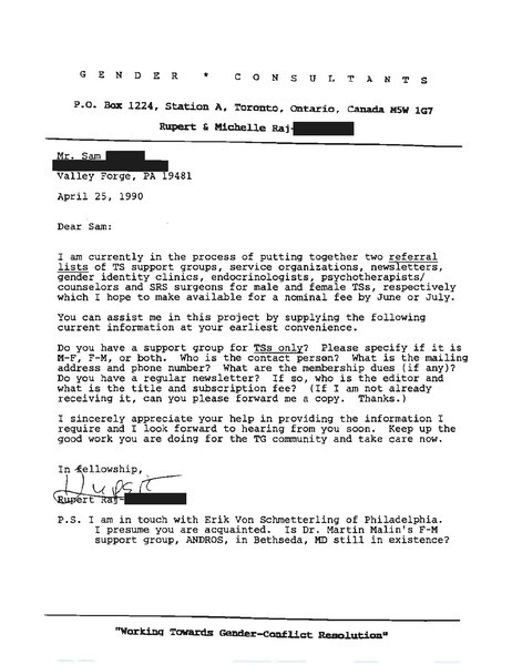 Download the full-sized image of Letter from Rupert Raj to Sam (April 25, 1990)