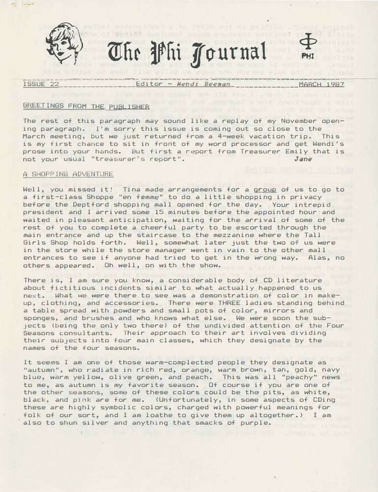 Download the full-sized PDF of The Phi Journal, Iss. 22 (March, 1987)