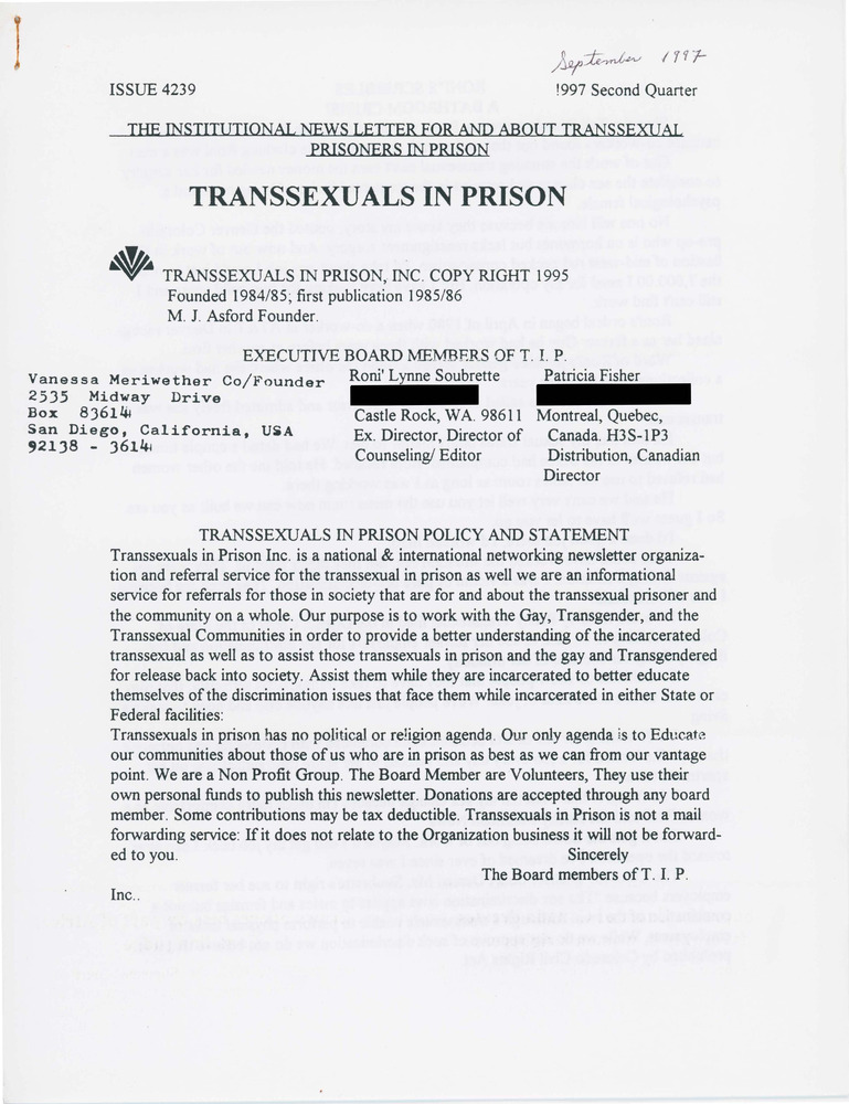 Download the full-sized PDF of Transsexuals in Prison, Issue 4239