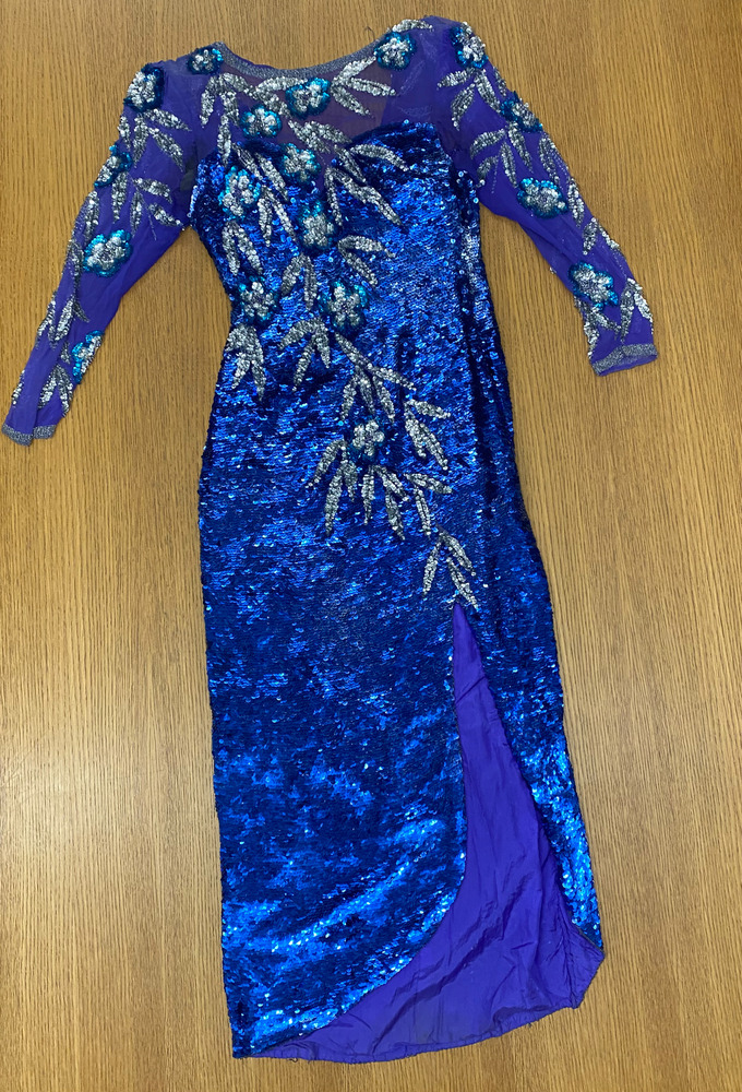 Download the full-sized PDF of Photo of Blue Sequined Slit Dress