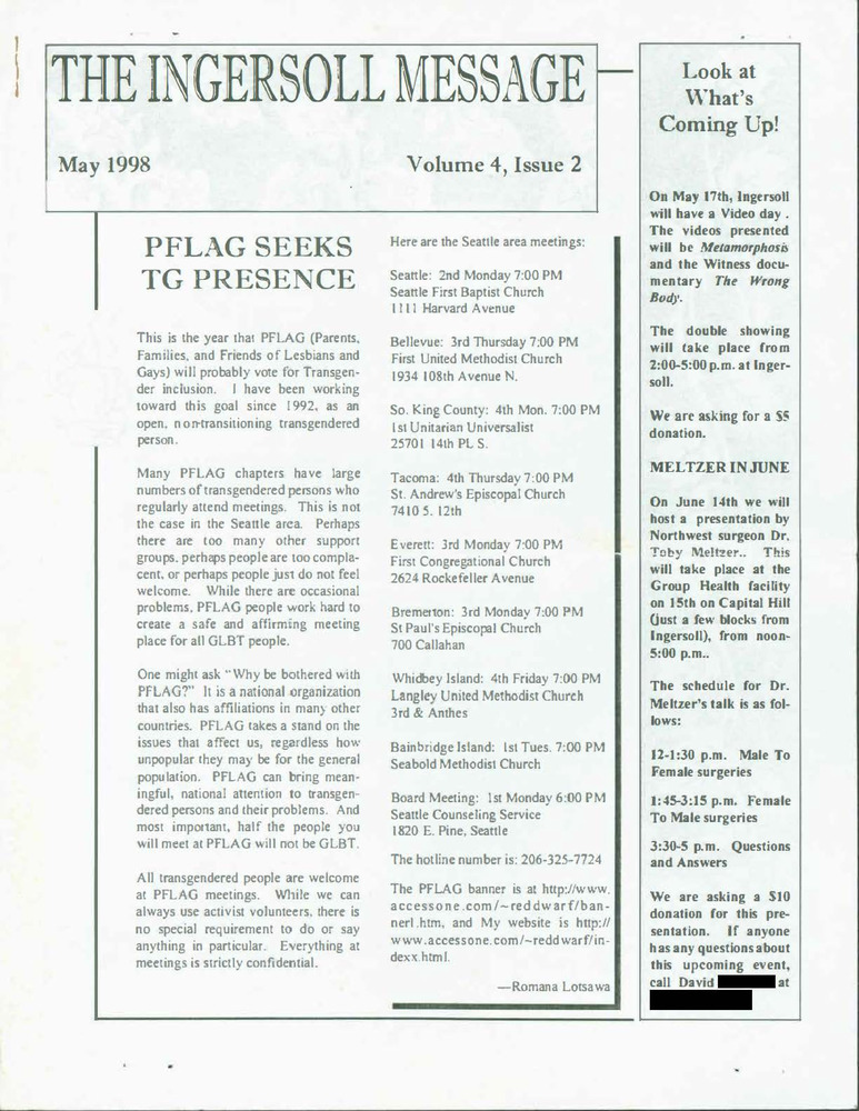 Download the full-sized PDF of The Ingersoll Message, Vol. 4 No. 2 (May, 1998)
