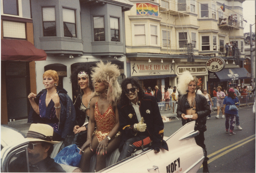 Download the full-sized image of Photograph of Drag Celebrity Impersonators Riding in a Car