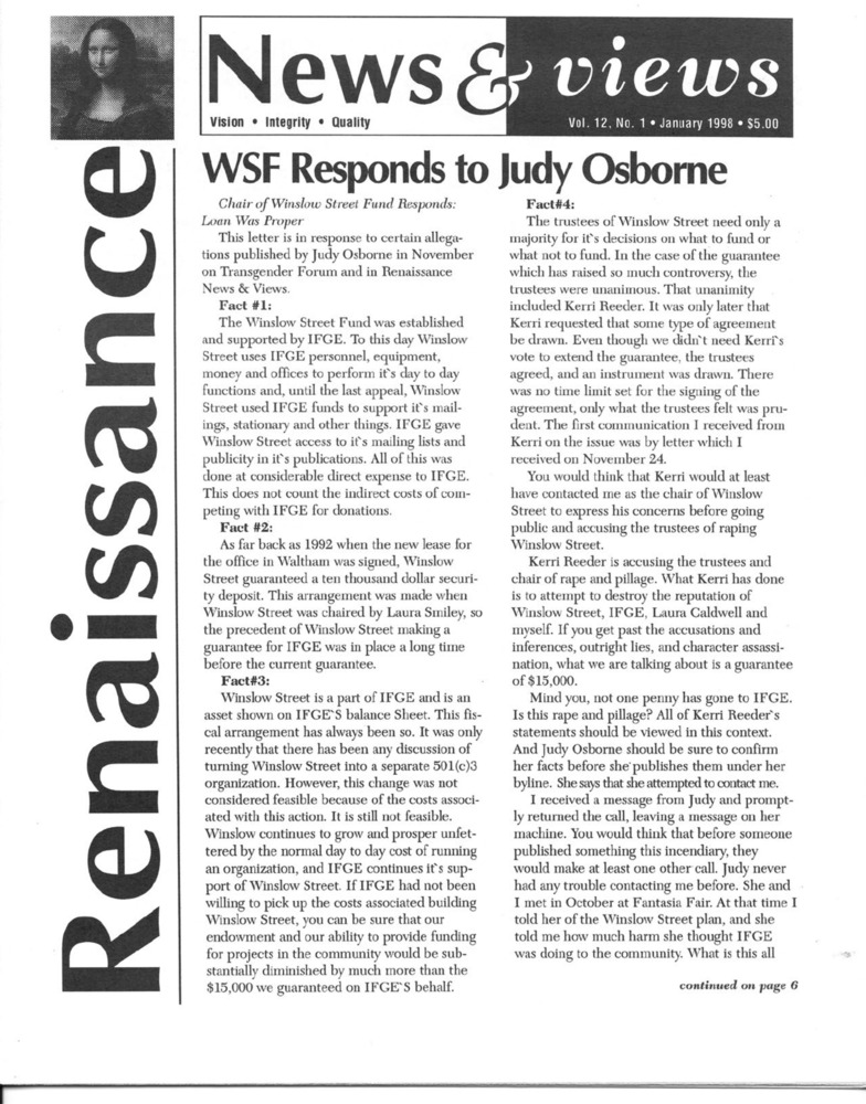 Download the full-sized PDF of Renaissance News & Views Vol. 12 No. 1 (January, 1998)