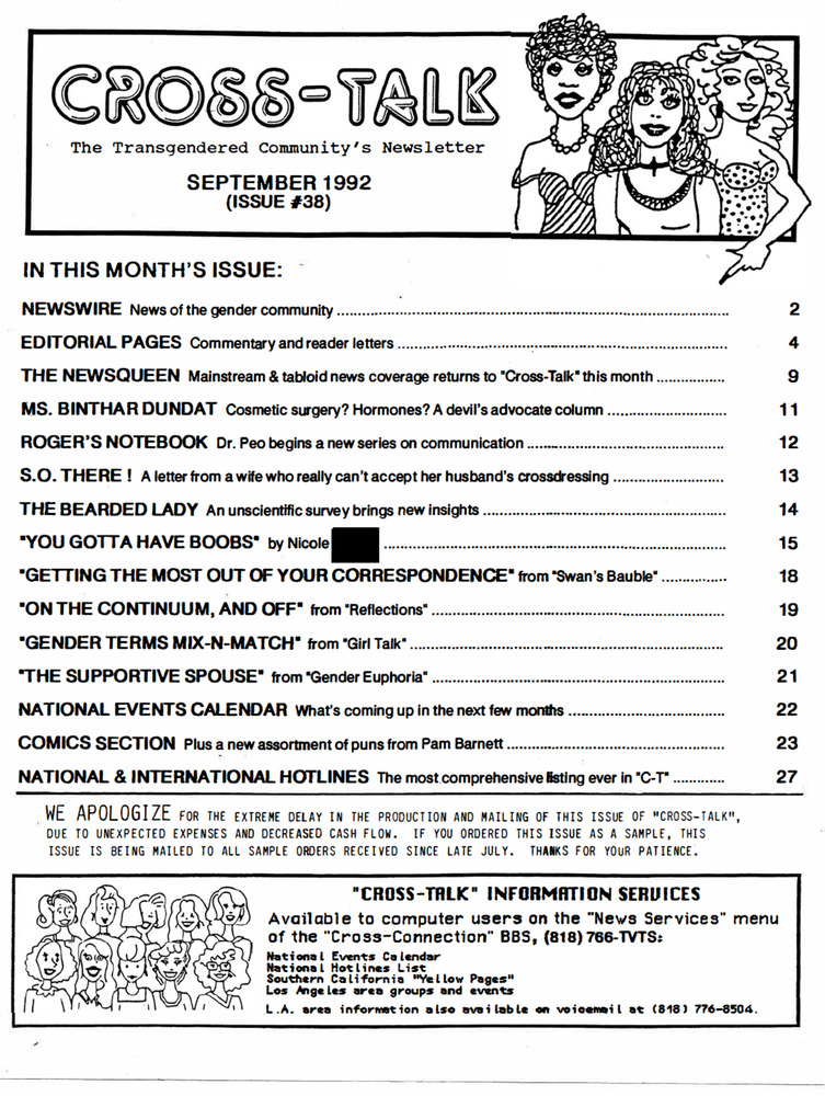 Download the full-sized PDF of Cross-Talk: The Gender Community's News & Information Monthly, No. 38 (September, 1992)