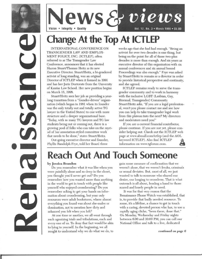 Download the full-sized PDF of Renaissance News & Views Vol. 12, No. 3 (March, 1998)
