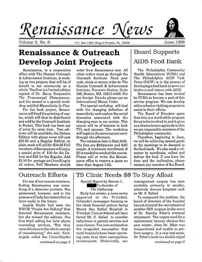 Download the full-sized PDF of Renaissance News, Vol. 2 No. 6 (June 1988)