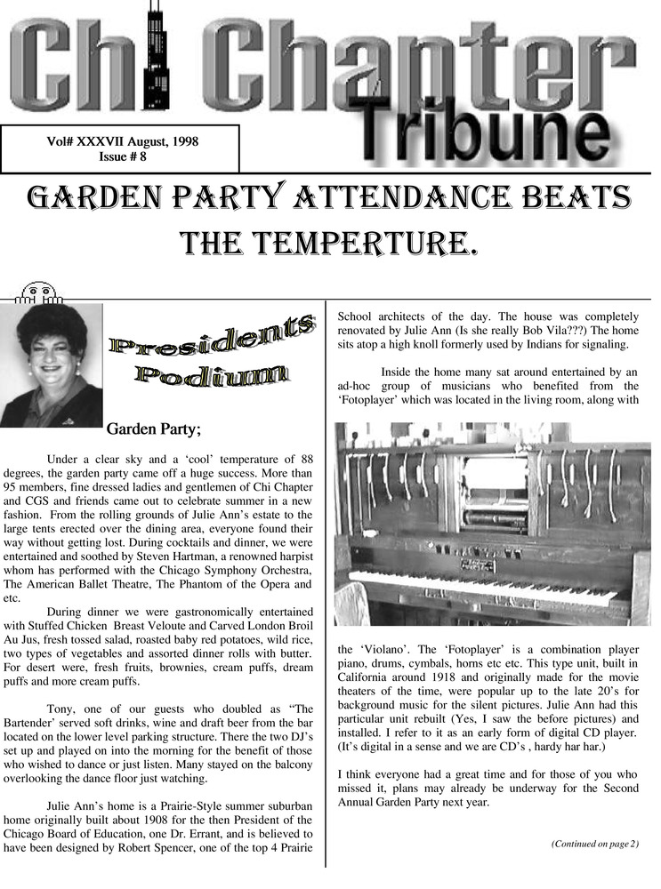 Download the full-sized PDF of Chi Chapter Tribune Vol. 37 Iss. 08 (August, 1998)