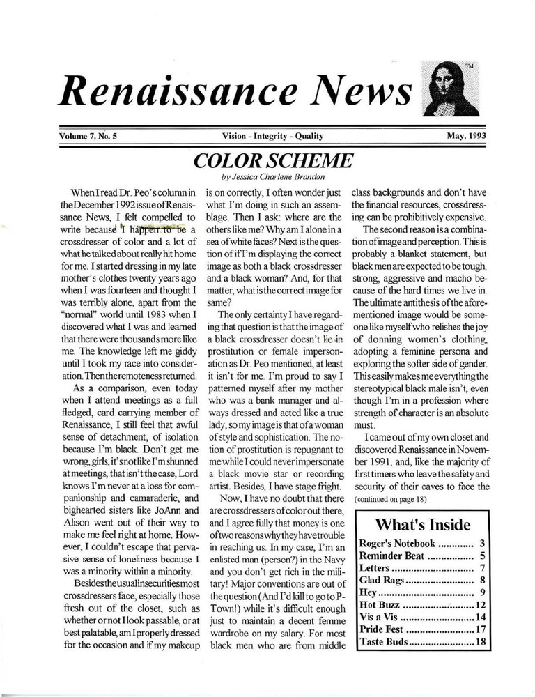 Download the full-sized PDF of Renaissance News, Vol. 7 No. 5 (May 1993)