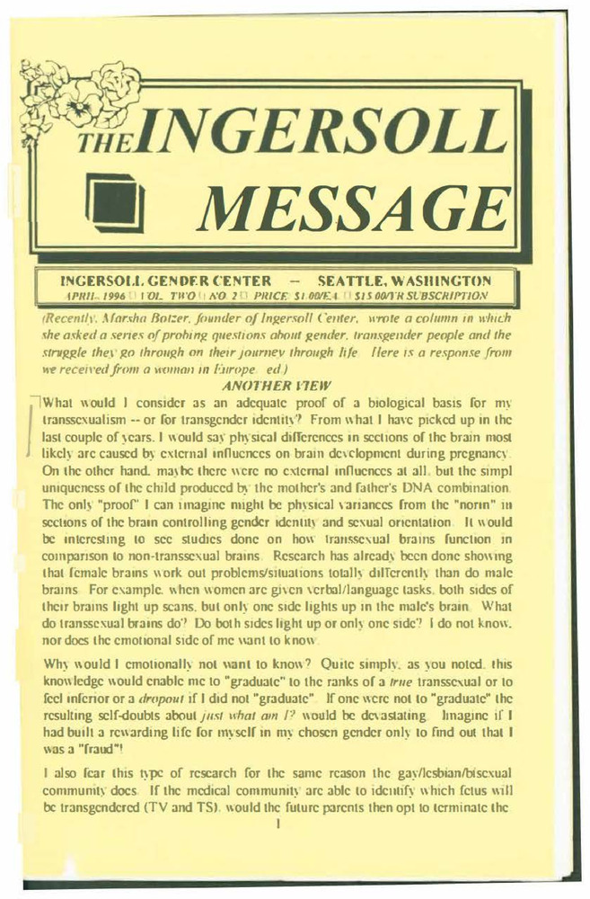 Download the full-sized PDF of The Ingersoll Message, Vol. 2 No. 2 (April, 1996)