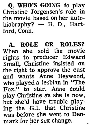 Download the full-sized image of Who's Going to Play Christine Jorgensen's Role?