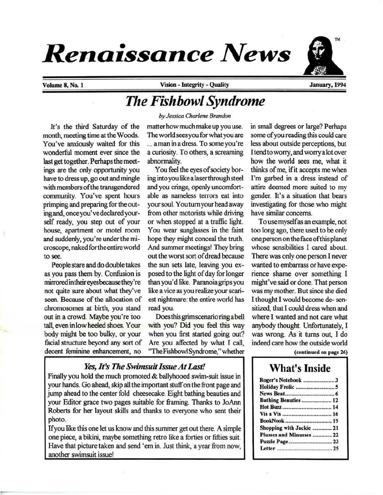Download the full-sized PDF of Renaissance News, Vol. 8 No. 1 (January 1994)