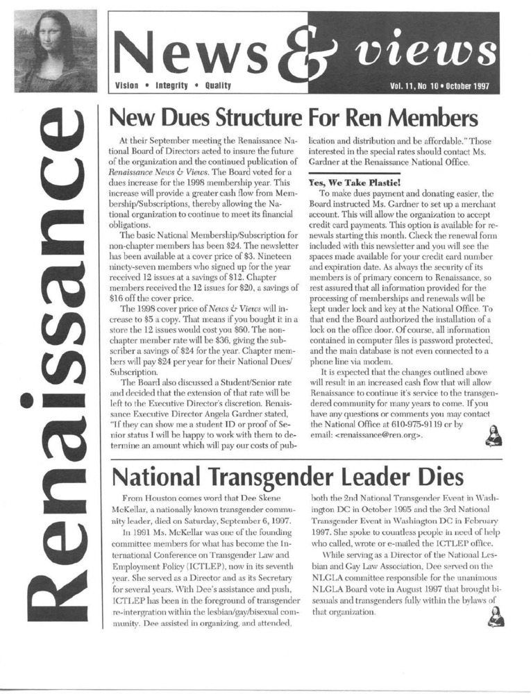 Download the full-sized PDF of Renaissance News & Views Vol. 11, No. 10 (October, 1997)