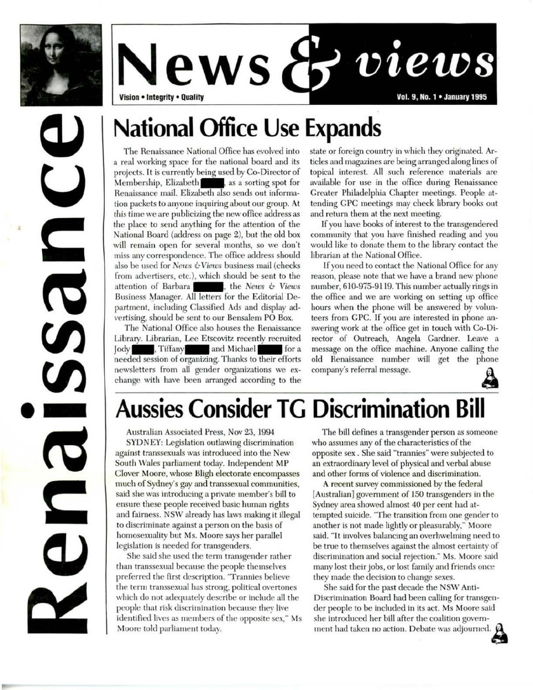 Download the full-sized PDF of Renaissance News & Views, Vol. 9 No. 1 (January 1995)