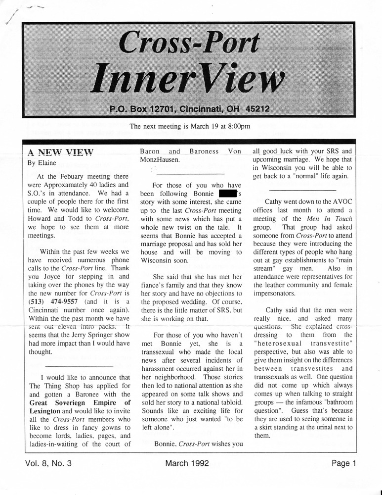 Download the full-sized PDF of Cross-Port InnerView, Vol. 8 No. 3 (March, 1992)