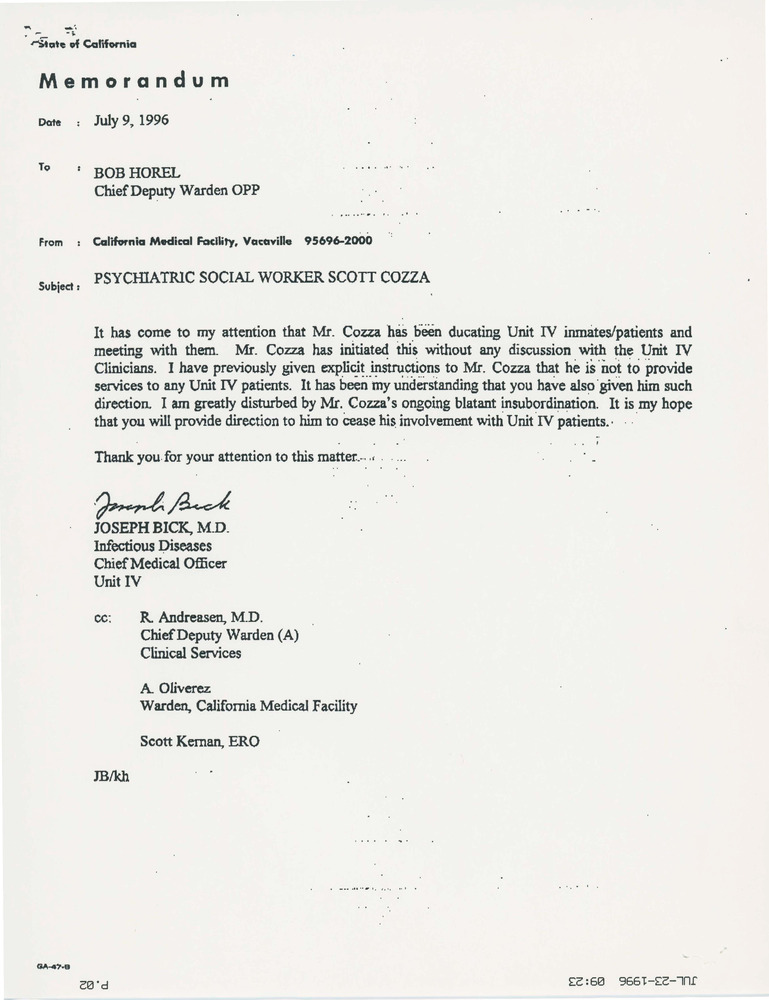 Download the full-sized PDF of Subject: Psychiatric Social Worker Scott Cozza