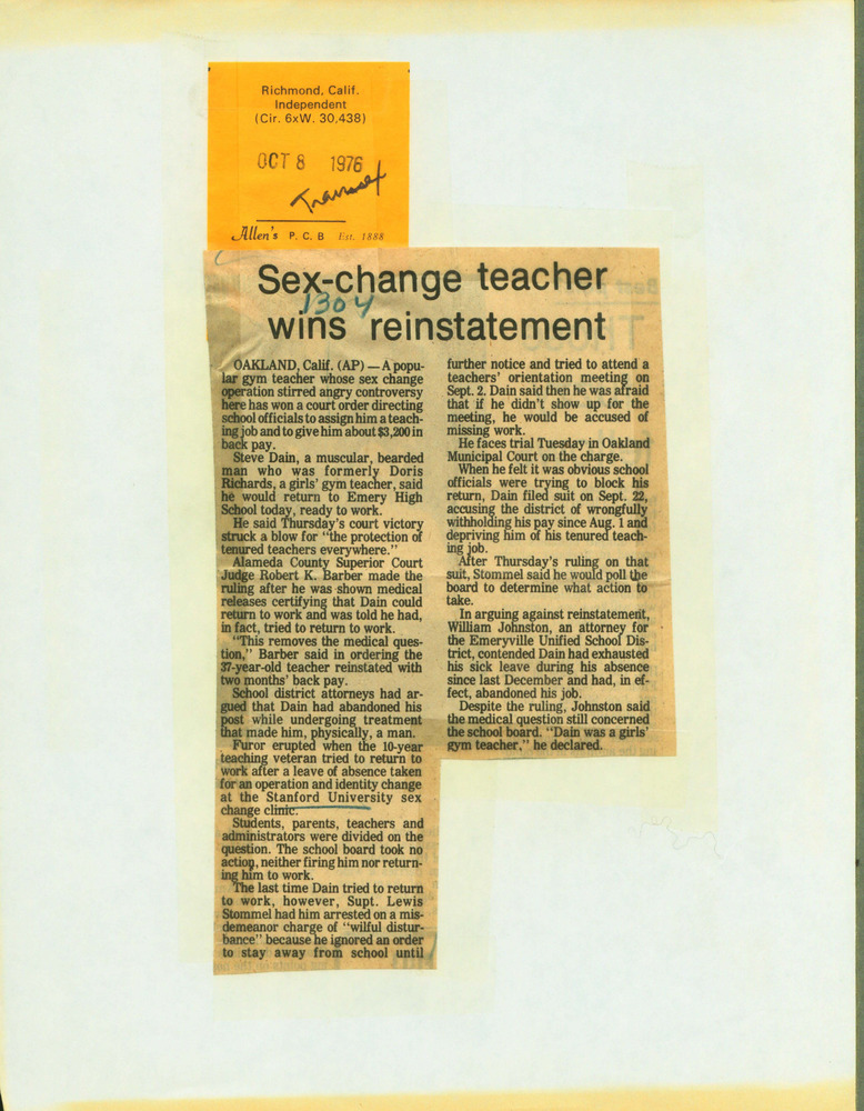 Download the full-sized PDF of Sex-Change Teacher Wins Reinstatement