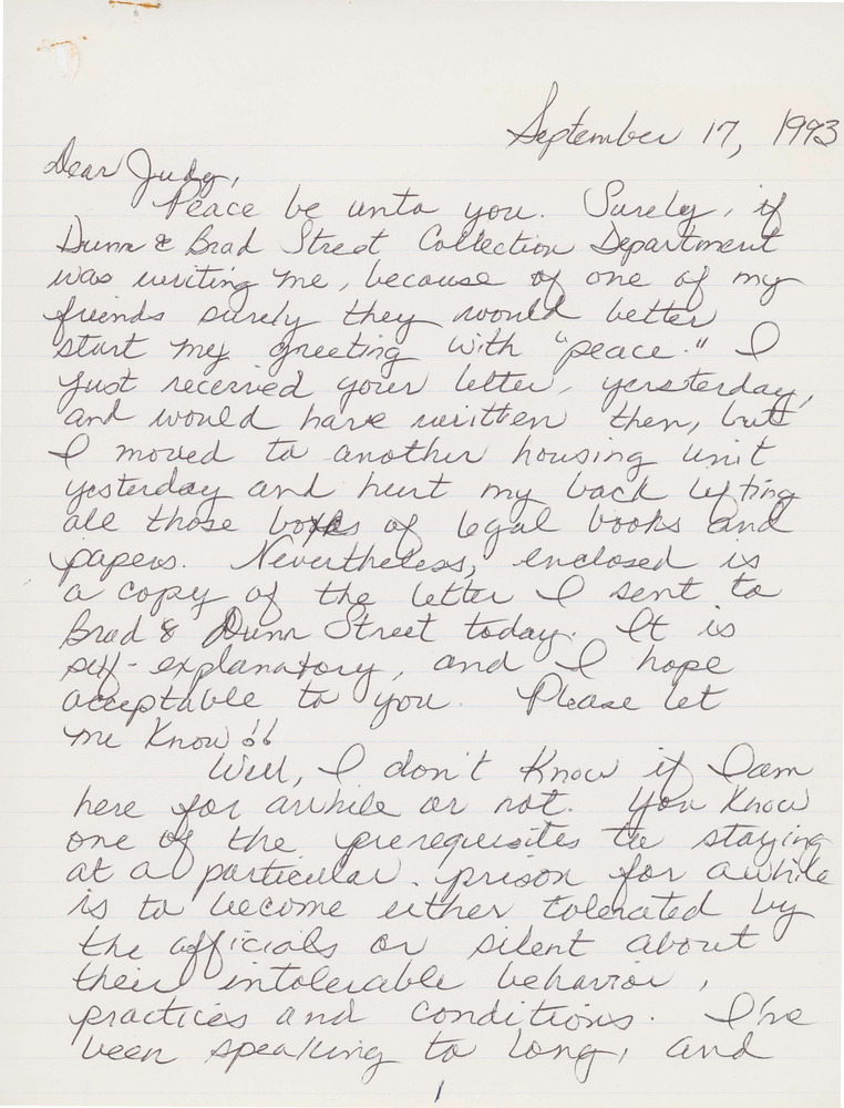 Download the full-sized PDF of Letter from Dee Farmer on Conditions in Prison