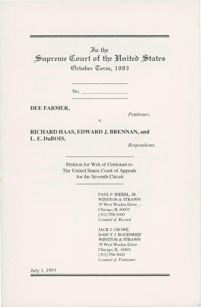 Download the full-sized PDF of Petition by Dee Farmer for Writ of Certiorari