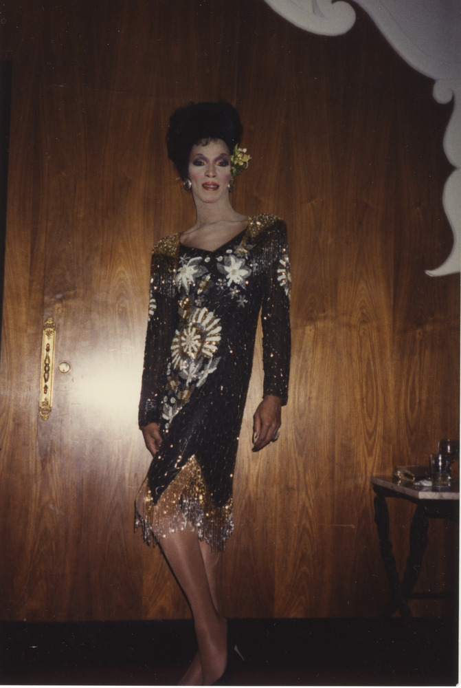 Download the full-sized image of Photograph of Person in Black Dress with Gold Fringe