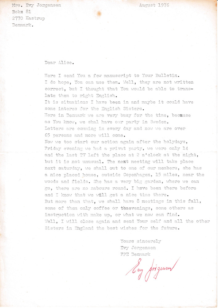 Download the full-sized PDF of Correspondence from Evy Jorgensen to Alice Purnell (August, 1976)