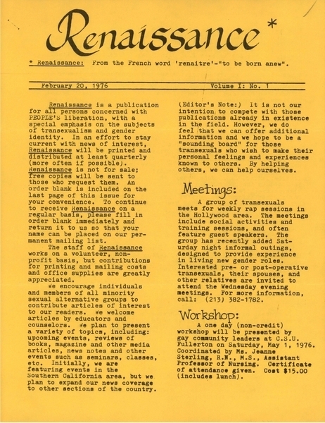 Download the full-sized image of Renaissance, Vol. 1, No. 1