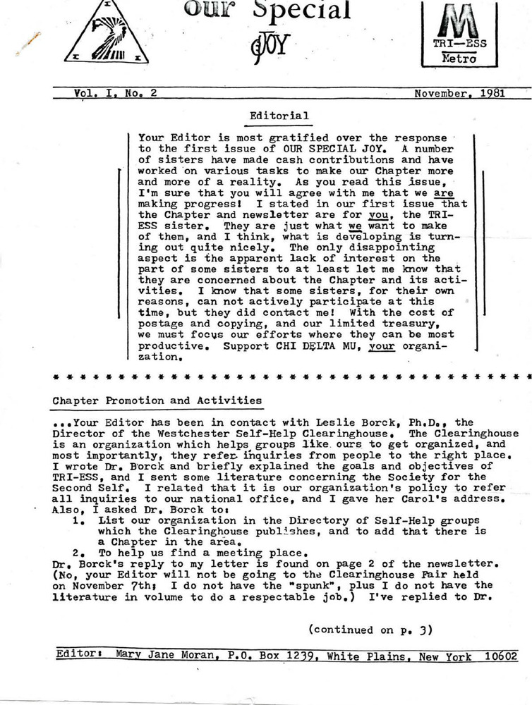 Download the full-sized PDF of Our Special Joy, Vol. 1 No. 2 (November, 1981)