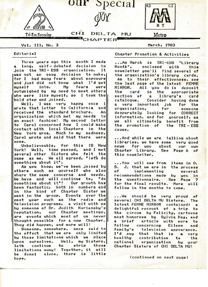 Download the full-sized PDF of Our Special Joy Vol. 3 No. 3 (March, 1983)