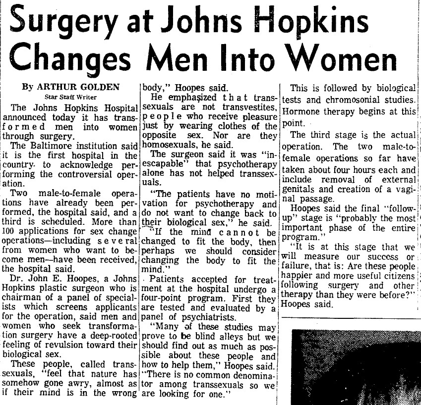 Download the full-sized image of Surgery at John Hopkins Changes Men Into Women