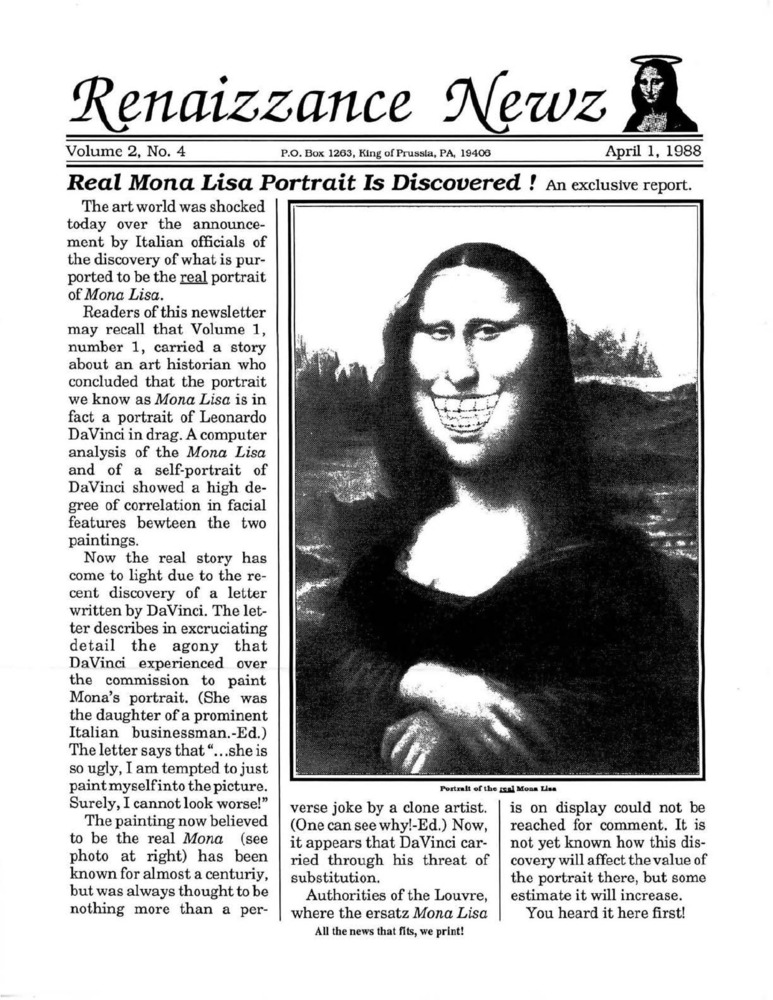 Download the full-sized PDF of Renaissance News, Vol. 2 No. 4 (April 1988)