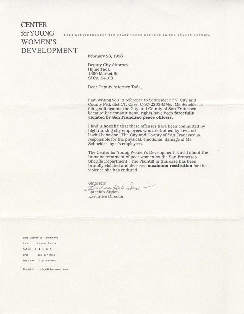 Download the full-sized PDF of Lateefah Simon Letter