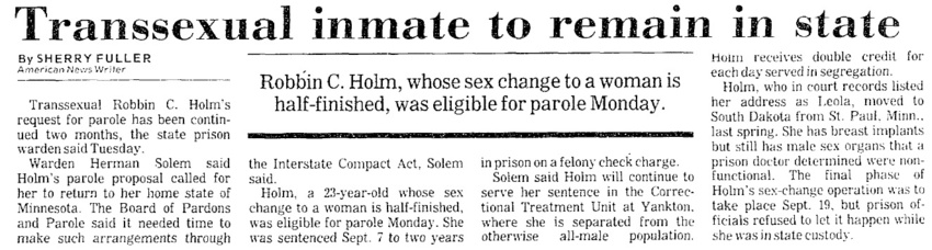 Download the full-sized image of Transsexual Inmate to Remain in State