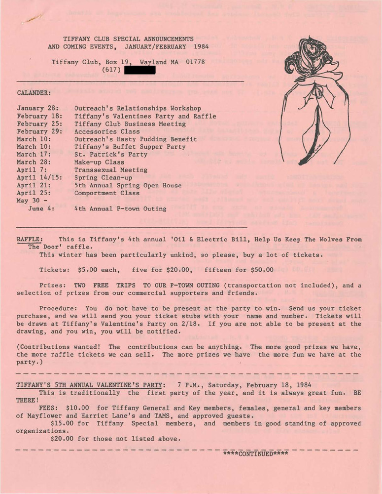 Download the full-sized PDF of Tiffany Club Special Announcements and Coming Events (January-February 1984)